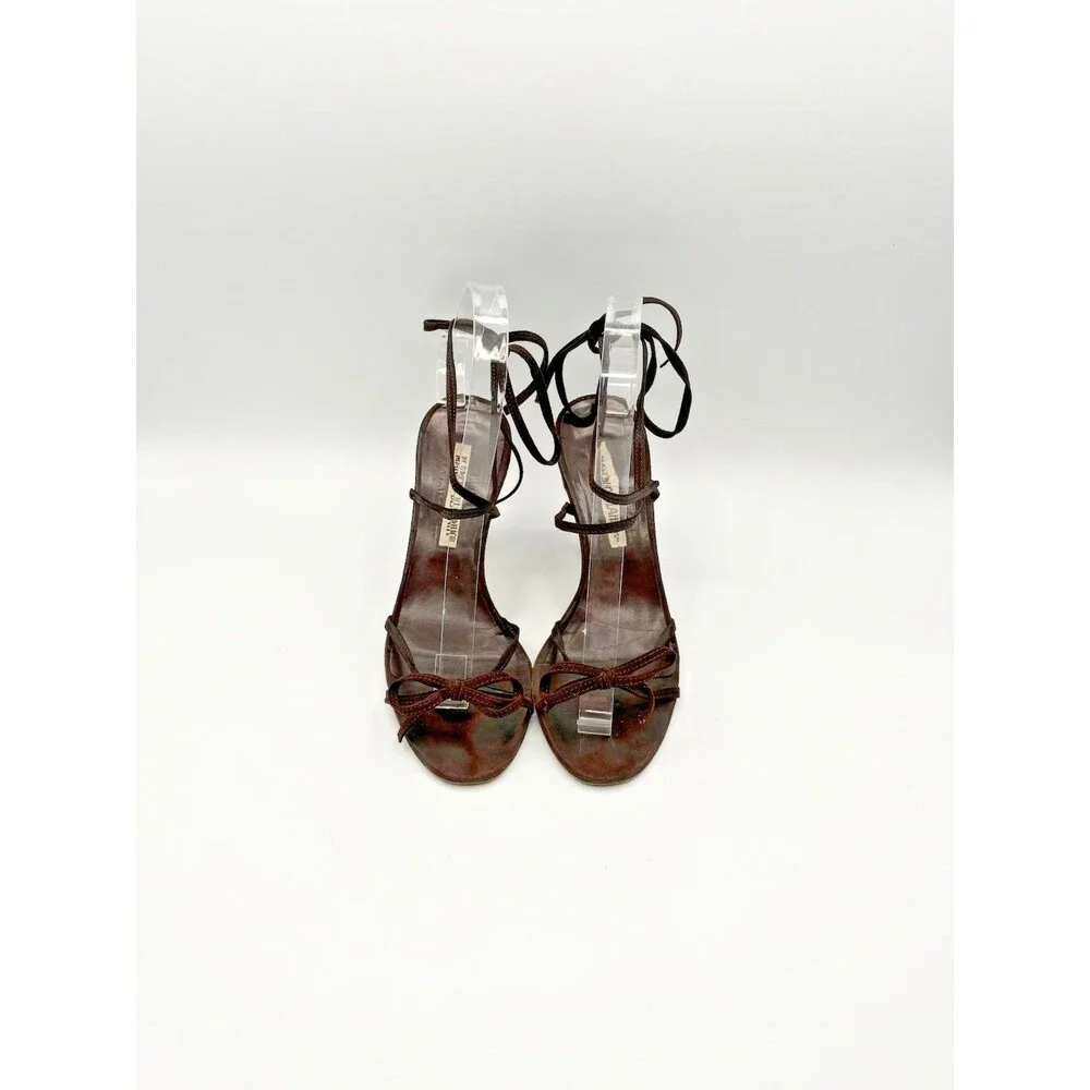 Manolo Blahnik Brown Suede Ribbon Accent Lace Up Heels Vintage Size EU 36.5